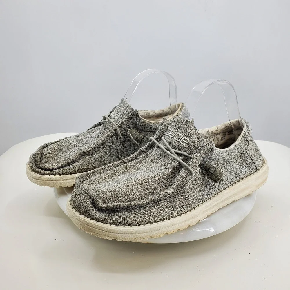Hey Dude Wally Linen Iron Grey Casual Slip On Loafers Mens Size 9 Everyday